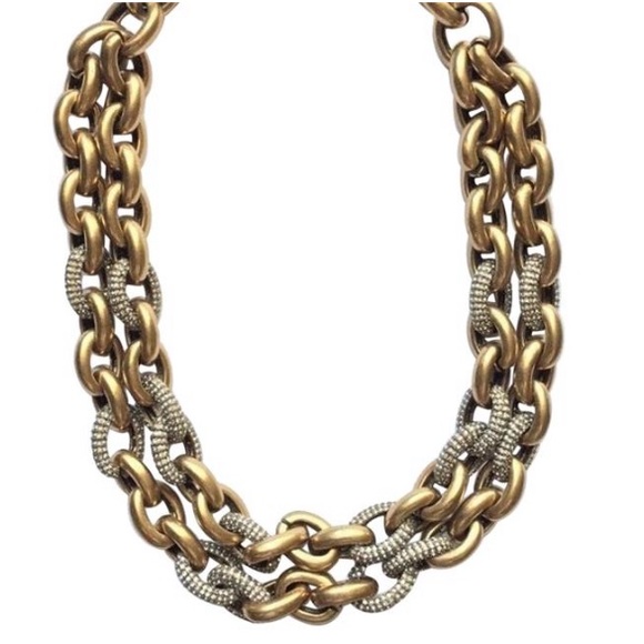 J. Crew Jewelry - J. Crew Double Strand Thick Gold Chain with Pave
